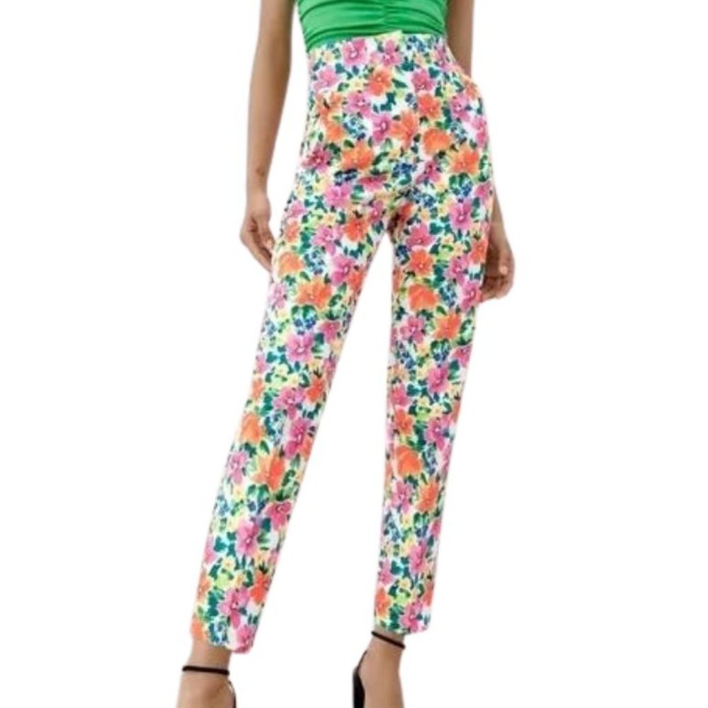 Zara Floral High Waist Pants Size M